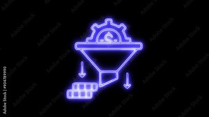 Sales Funnel Neon Icon 4K Animated Linear Symbol Icon Video Background on Black Screen