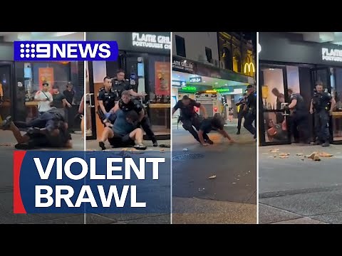 Queensland police officers rushed to hospital after violent brawl | 9 News Australia