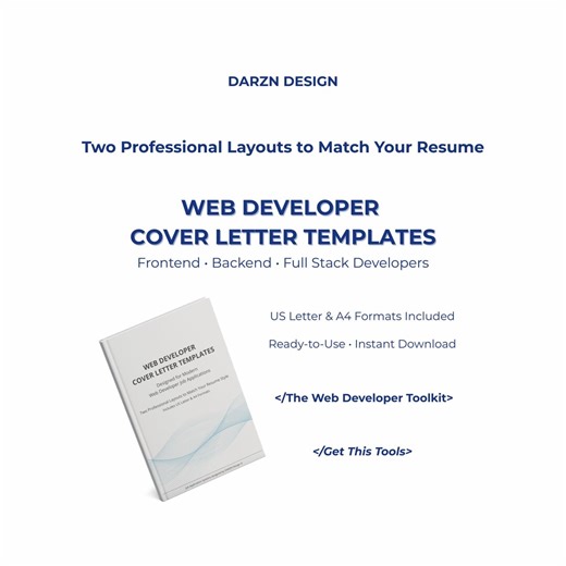 Web Developer Cover Letter Templates | 2 Styles Corporate and Modern Startup Design | ATS Friendly Tech Cover Letter | US Letter & A4 - Etsy