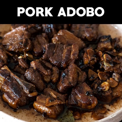 433K views · 15K reactions | This pork adobo recipe is perfect with a steaming cup of white rice! Recipe: 1 lb. Pork ribs and belly, cubed 1/3 cup white vinegar 3 tbsp. light soy sauce 6 pcs crushed garlic 3 dried bay leaves 1 tsp whole peppercorns 1 pinch of sugar 1 cup water peanut oil to cook | FEATR | Facebook