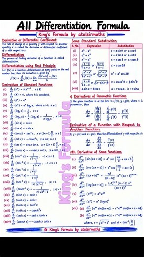 all differentiation formula class 12 | class 12 differentiation one shot