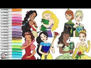 Disney Princess Color Swap Coloring Book Compilation Belle Tiana Rapunzel Moana Anna Elsa Elena Snow