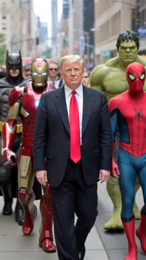 🇺🇸🔥Donald Trump walks the streets of NYC with superheros🦸‍♂️#jaidmeel