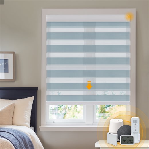 Keego Smart Motorized Zebra Shades Work with Wi-Fi Intelligent Sensor Shades with Remote Window Blinds work with Alexa Google for Smart Home Office,65"Wx44"H(SodaBlue, Light Fithering)