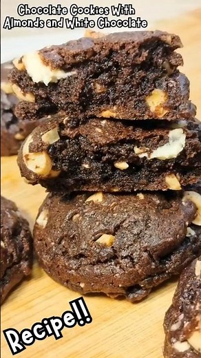 CHOCOLATE COOKIES WITH ALMONDS AND WHITE CHOCOLATE 🍪 #recipe in description #baking #cookies