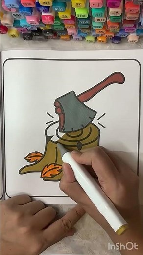 Coloring a Tree Trunk and Axe | Marker Coloring Art