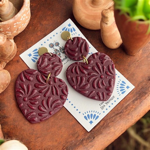 Talavera Style Ruby Red Earrings - Etsy