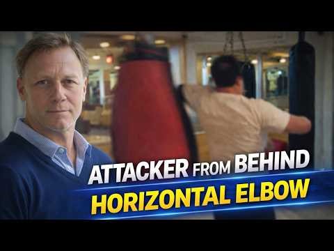 Israeli Krav Maga Training Against attacker from behind back horizontal elbow heavy bag