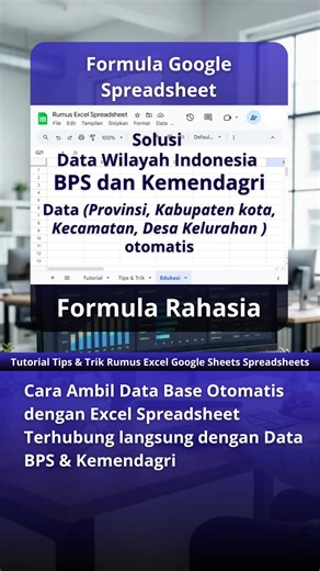 Cara Ambil Data Base Otomatis dengan Excel Spreadsheet Terhubung langsung dengan Data BPS & Kemendagri Google Sheets ini bisa 'narik' data (Provinsi, Kabupaten kota, Kecamatan, Desa Kelurahan) se-Indonesia secara otomatis. Cukup pilih satu wilayah, data di langsung update #tutorialexcel #spreadsheet #googlesheets #tipsexcel #appscript