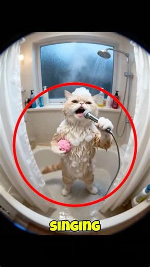 Old Cat Singing in the Shower 😂🐈