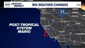 Tropical system Mario impacts California with rain, thunderstorms, elevated fire danger