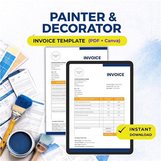 Painter & Decorator Invoice Template | Painting Invoice | Editable PDF and Canva | Trade Paperwork - Etsy UK