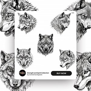 5 Bold Wolf Tattoo Stencils - Detailed Fine Line Digital Art Download - Etsy UK