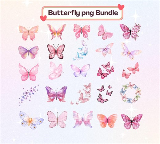 Watercolor Pink Butterfly Png Bundle, Butterfly Clipart, Digital Download - Etsy