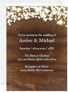 Canopy Street Personalized Country Sparkler Invitations / 25 Custom Rustic Barn Wood String Lights All Occasion Invites With White Envelopes / 5" x 7" Country Party Invites/Made In The USA
