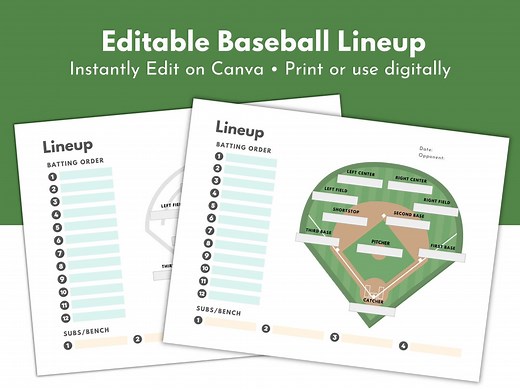 Baseball Lineup Card Template, Editable Batting Order Sheet, Softball Dugout Roster, Canva Printable Coach Forms - Etsy