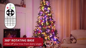 Artificial Full Christmas Tree, Rotating & Foldable Stand, 9ft Pre-Lit Spruce Holiday Xmas Musical Tree with Remote, RGB & Warm White Light, Green