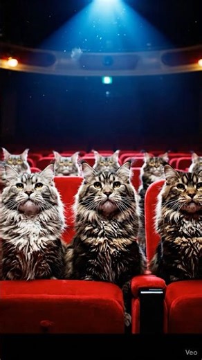 Cats Watching a Movie in Cinema Hall | Realistic 4K Cat Scene
