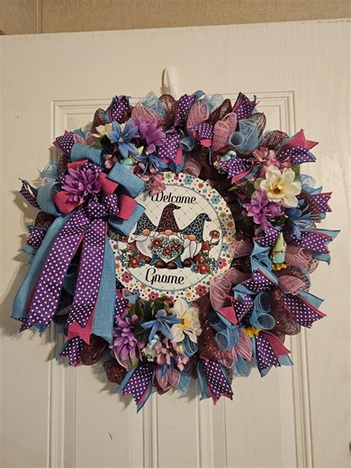 Welcome Gnome Wreath With Summer Flowers and Polka Dot Ribbons - Etsy