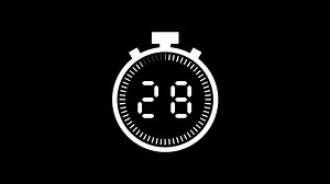 30 second countdown timer animation from 30 to 0 seconds, Modern white stopwatch countdown timer on black background
