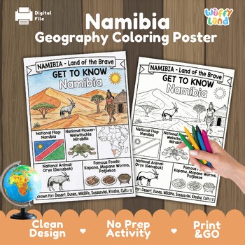 Namibia Country Study Geography Coloring Page Worksheet Activity | Africa
