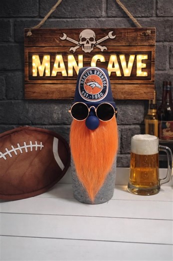 Handmade 10" Denver Broncos Football Gnome - Man Cave Decor - Tiered Tray Shelf Sitter