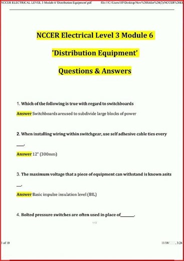 Nccer Electrical Level 3 Module 6 Distribution Equipment Act video