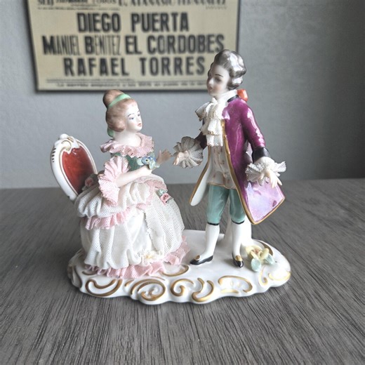 Vintage Dresden Lace Figurine – Romantic Porcelain Couple, German Rococo Revival, Broken/repair - Etsy