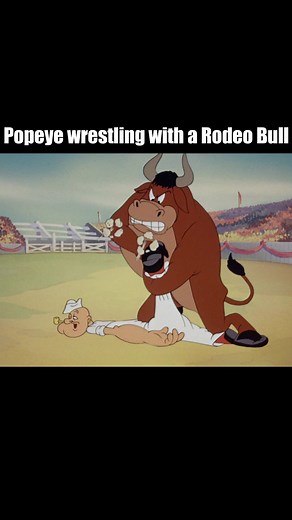 Popeye Wrestling with Rodeo Bull Cartoon