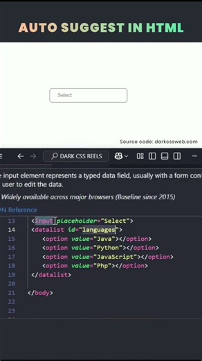 Auto Suggest in Html #coding #frontendcourse #programmer #webdesign