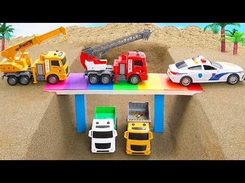 DIY Concrete Bridge Construction with Metal Railing and Mini Construction Vehicles Project Work