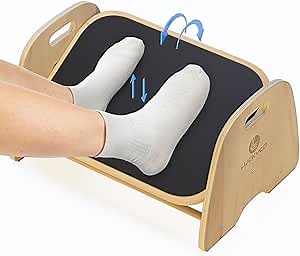 Adjustable Under Desk Foot Rest - 5" & 6" Height, 30 Angle, Ergonomic Footrest with Anti-Slip Surface, Holds Max 200lbs, Wooden Rocking Foot Stool for Office & Home