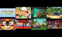 Mix of 8 videos from youtube : All Disney junior intro played at once