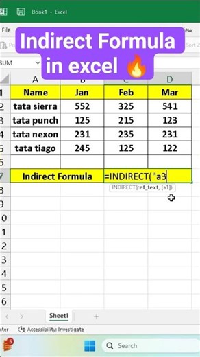 Excel INDIRECT Formula 😱 Dynamic Cell Reference in 15 Sec #excel #viral #shors