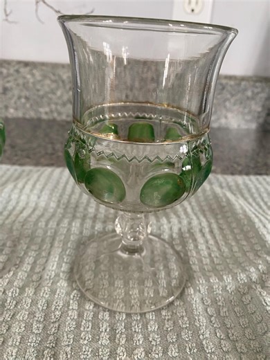EAPG Set of Two Kings Crown Thimbprint Goblets With Green Dots - Etsy