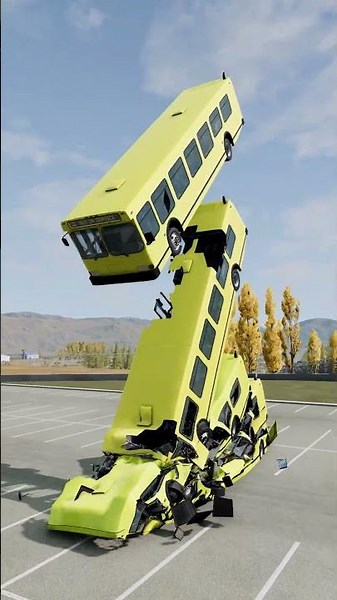 Green Ans Yellow Cars & Buses Fall and Crash - BeamNG.drive