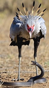 Secretary Bird vs Snake | Real Wildlife Attack | Bird Eats Snake #viralshorts #trend #birds #wildlife #shorts #nature #snake | SSX