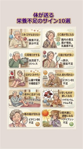 体が送る栄養不足のサイン10選 #栄養不足 #体のサイン #健康習慣 #シニア健康 #体調管理