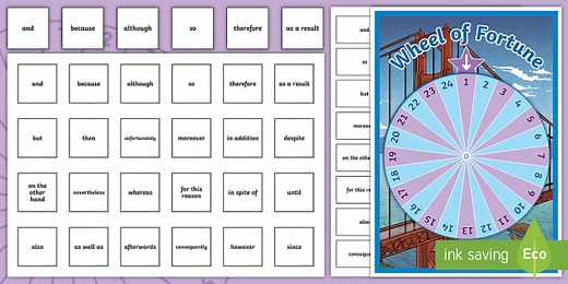 Conjunctions Wheel of Fortune Spinning Wheel Activity Pack