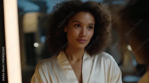 An adaptive retail fitting room where smart mirrors suggest outfit changes, adjust lighting tones, and recommend sizes based on body-shape scans — interactive shopping experience, fashion