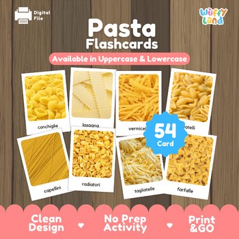 Pasta Flashcards | Food Vocabulary Cards for Kids | Uppercase & Lowercase