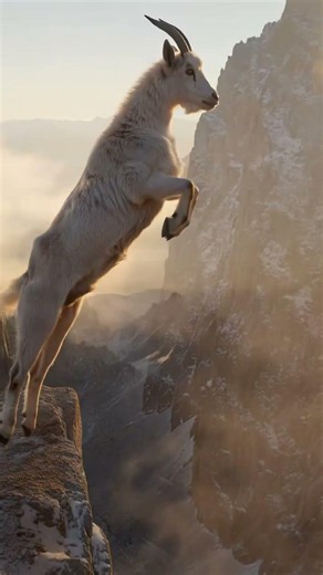 Rocky Mountain Goat's INSANE Leap Between Cliffs! 🐐🔥#RockyMountainGoat #Wildlife #NatureVideo