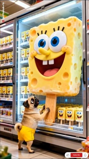 The cute dog bought a giant SpongeBob-shaped popsicle... and surprisingly shared it with everyone!🐶😍