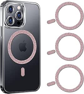 COJOC for MagSafe Ring Stickers, Glitter Universal Magnetic Metal Ring Compatible with Magsafe Accessories & Wireless Charging for iPhone 16/15/14/13 Pro Max Mini, Galaxy Series and Phone Case,Pink