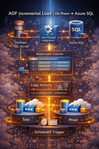 How do you create a pipeline to pull data from on-prem SQL Server to Azure SQL incrementally?