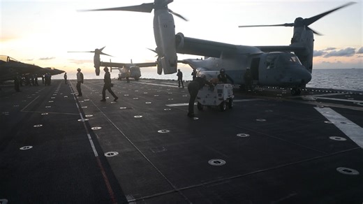 Marine aircraft conduct flight operations aboard USS Tripoli