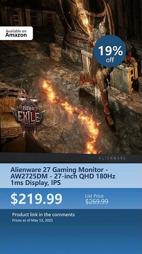 Alienware 27 Gaming Monitor - AW2725DM - 27-inch QHD 180Hz 1ms Display, IPS