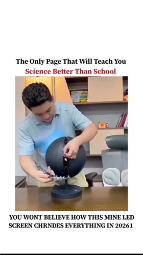 UNIVERSE | SCIENCE | TECHNOLOGY on Instagram: "This looks like a magic sphere, but it’s actually a mini LED screen based on rotational persistence. Inside the ball, LED strips spin at very high speed. Your eyes can’t track each individual flash, so your brain blends them together into a solid 360-degree image. This phenomenon is called Persistence of Vision (POV). Because the LEDs update thousands of times per second while rotating, the image appears floating, smooth, and fully formed in mid-air