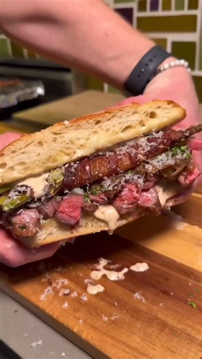 Hands on Instagram: "Steak Sandwich with Bacon Wrapped Asparagus Viral Recipes Ep 50"