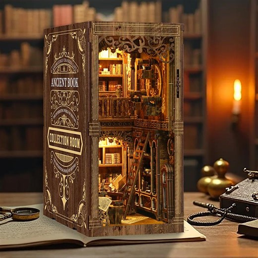 DIY Book Nook Miniature Library – LED Wooden 3D Puzzle Craft Kit - Etsy